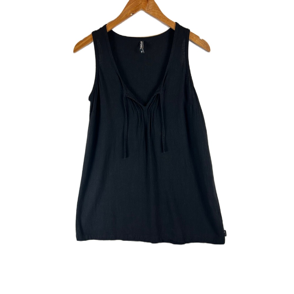 Afends Womens Black Tie Front V-Neck Sleeveless Tank Top Size S Boho Casual